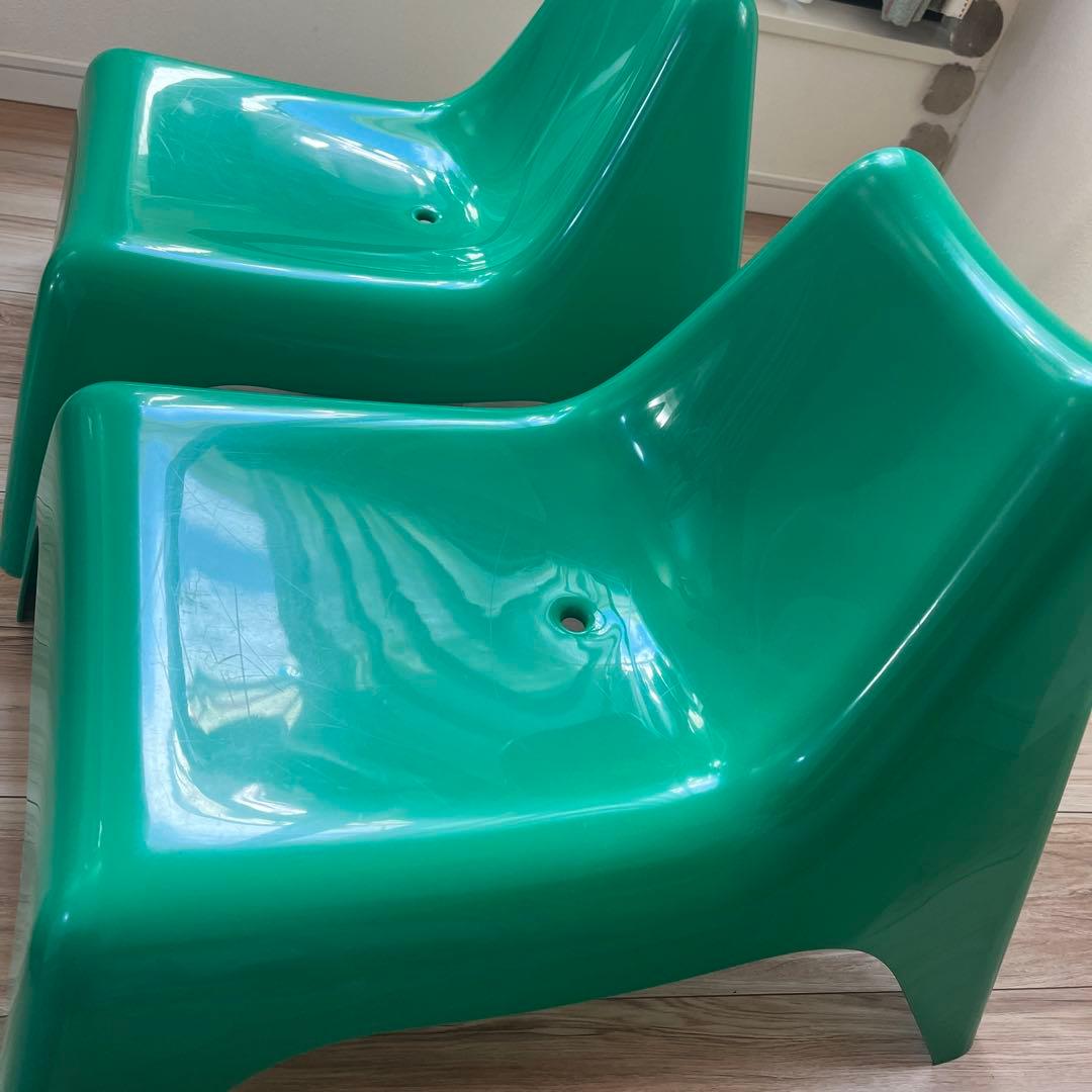 IKEA BUNSO ブンソー屋内外用プラスチックチェア　グリーン緑　2脚