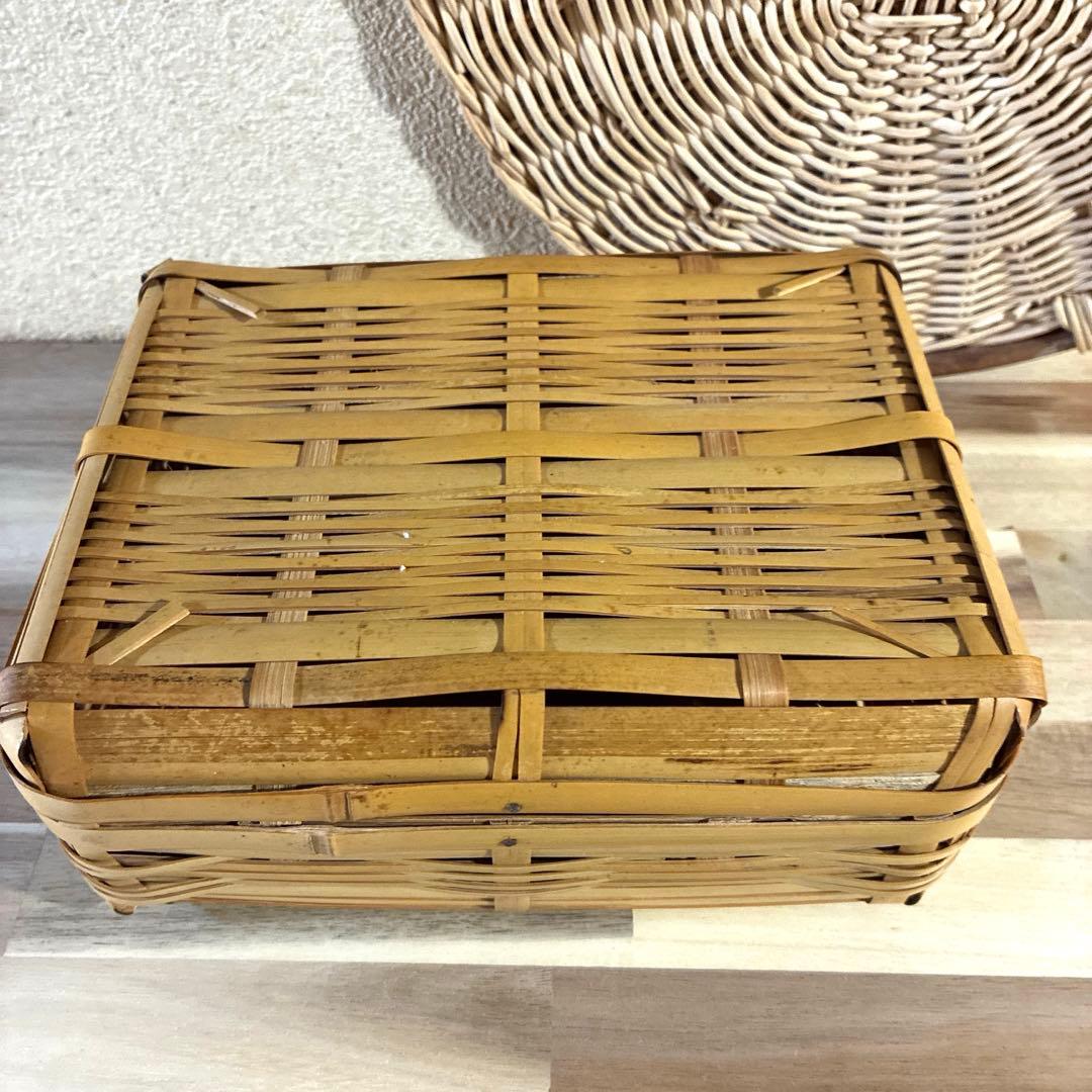 竹　御用カゴ　市場カゴ　ピクニックバスケ& お弁当箱　2点セット売り