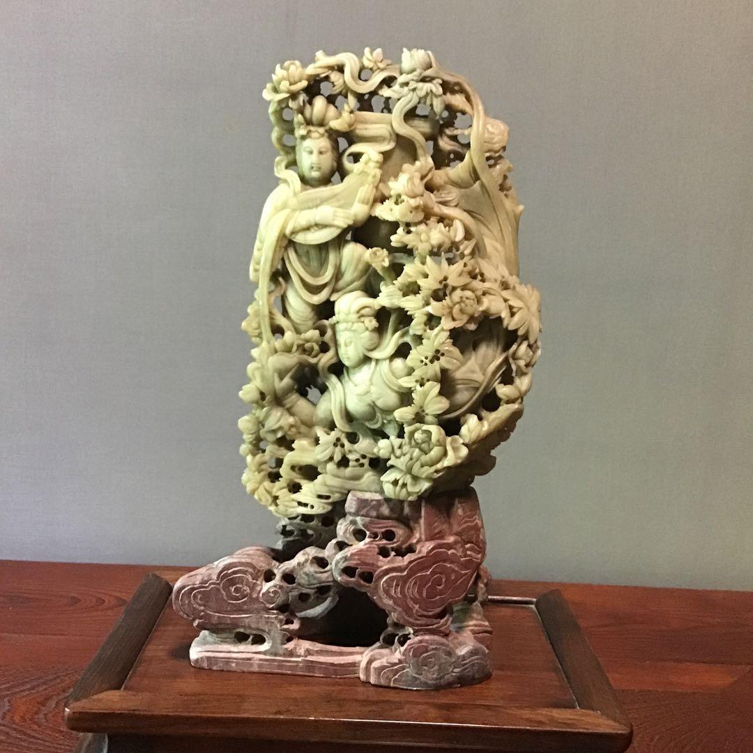 碧玉極微細彫刻　飛翔天女　弁財天　金運の使い　蓄財追求神様石