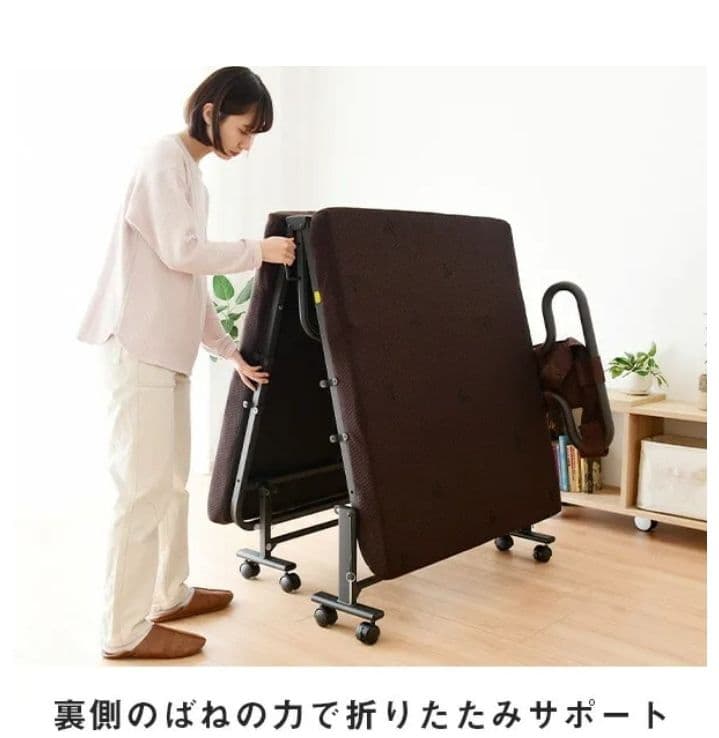 手すり付き 折りたたみベッド ( BAS-1S(DBR)T ダークブラウン