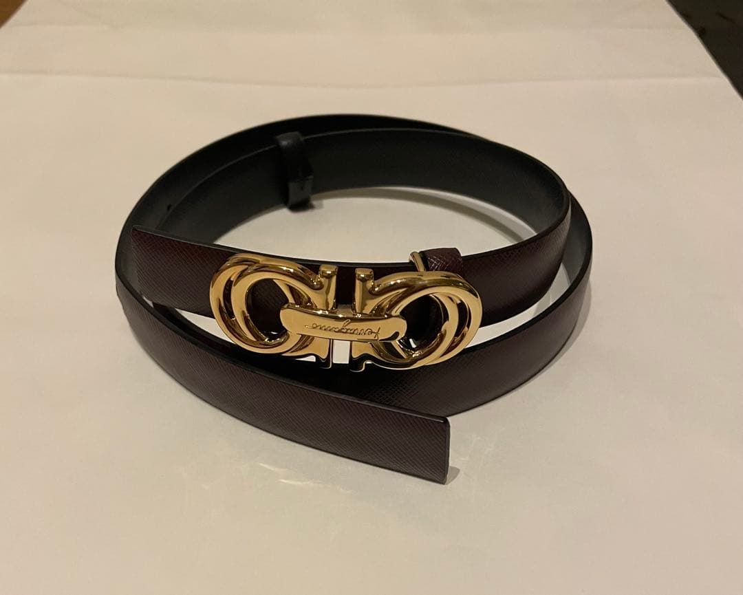 Ferragamo ガンチーニ ゴールドバックルベルト ダークパープル/紫