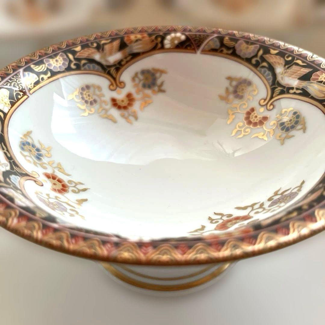 有田焼　其泉　金彩　黒外濃金海松鳳凰文 高台　5鉢揃い　コンポート皿　お祝い