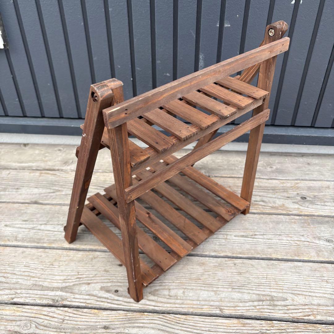 【北欧レトロ】無垢材 木製 折りたたみラック 飾り棚 2段 昭和レトロ 古道具