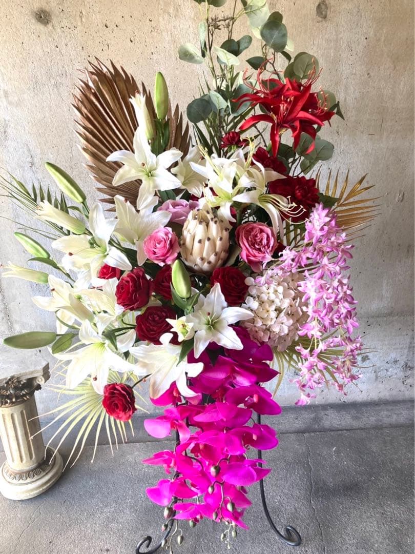 光触媒　人工観葉植物　ウォールグリーン　フェイクフラワー　カサブランカアレンジ