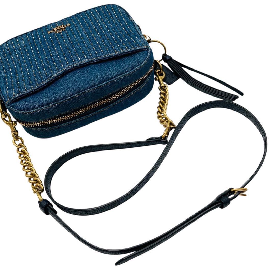 極美品✨コーチ　ショルダーバッグ デニム カメラバッグ ブルー 53622
