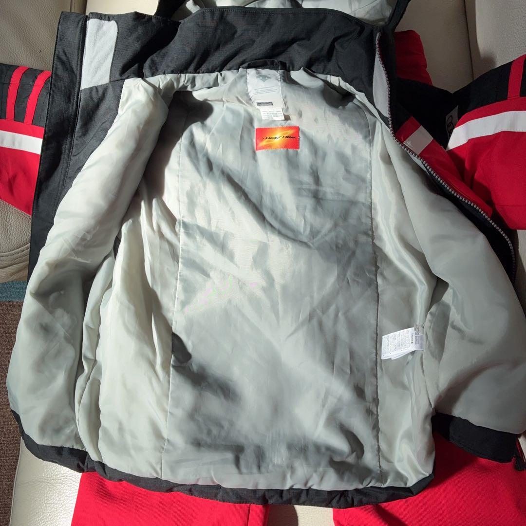 DESCENTE子ども用スキーウェア 黒/赤 フード付き