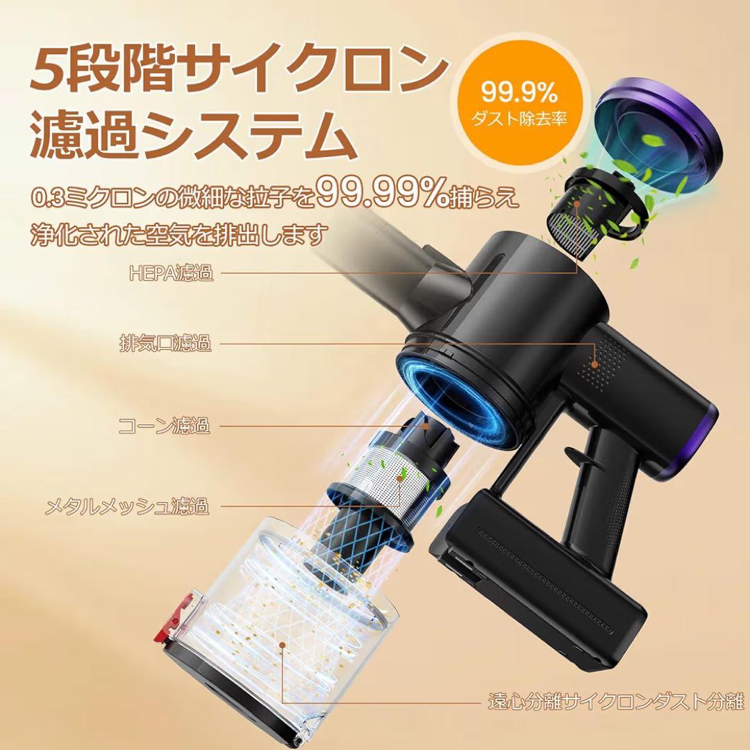 強力吸引　折りたたみ式　コードレス掃除機 LED緑ライト サイクロン式　自立設計