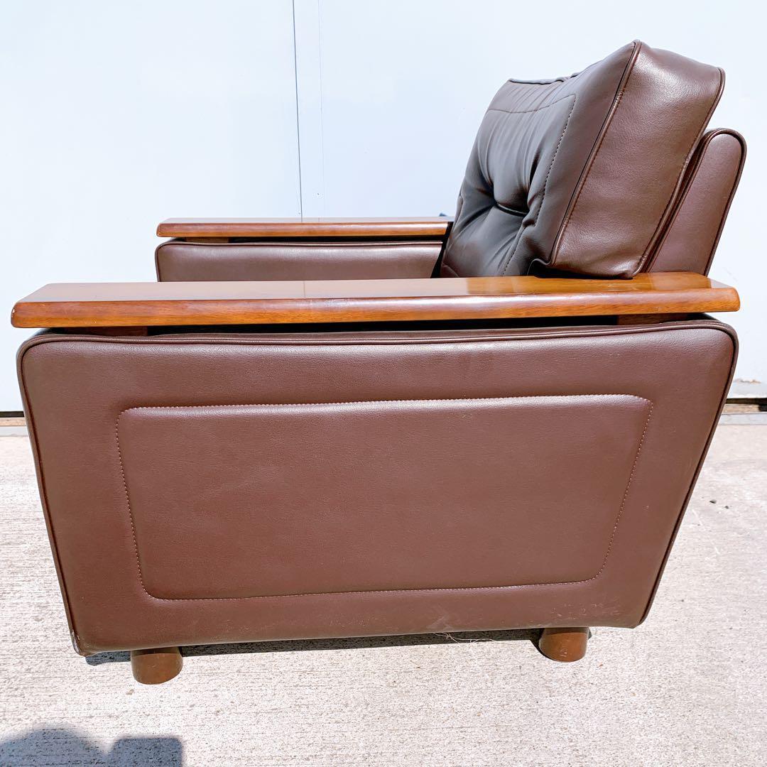 【送料無料】Karimoku カリモク レザー 1人掛けソファ 昭和レトロ 茶②