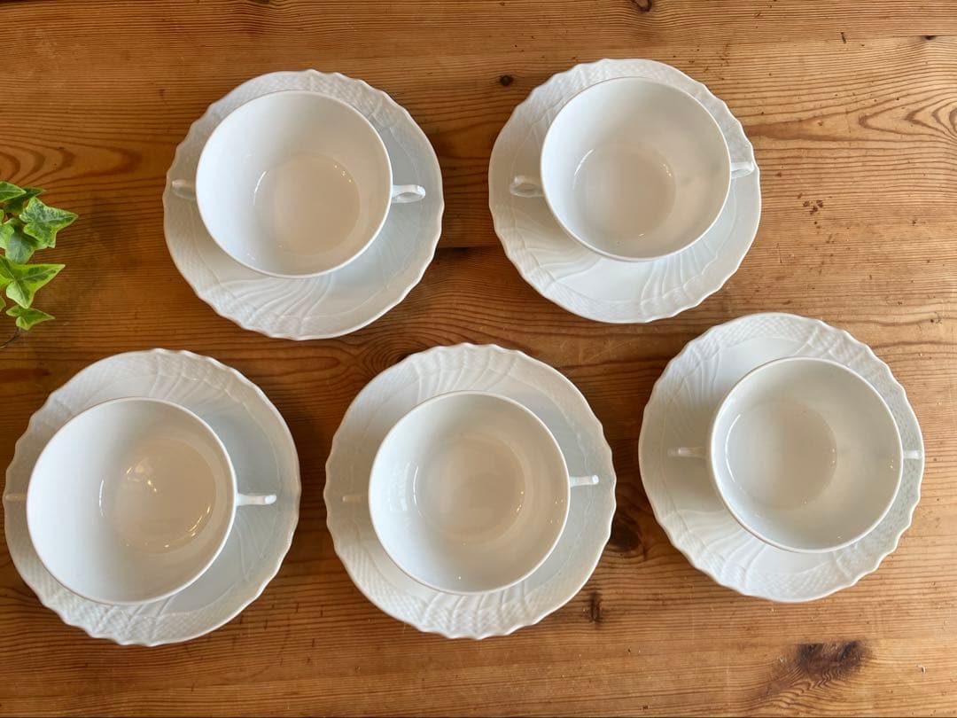 ジノリ　ベッキオホワイト　ダブルハンドルスープカップアンドソーサー×5