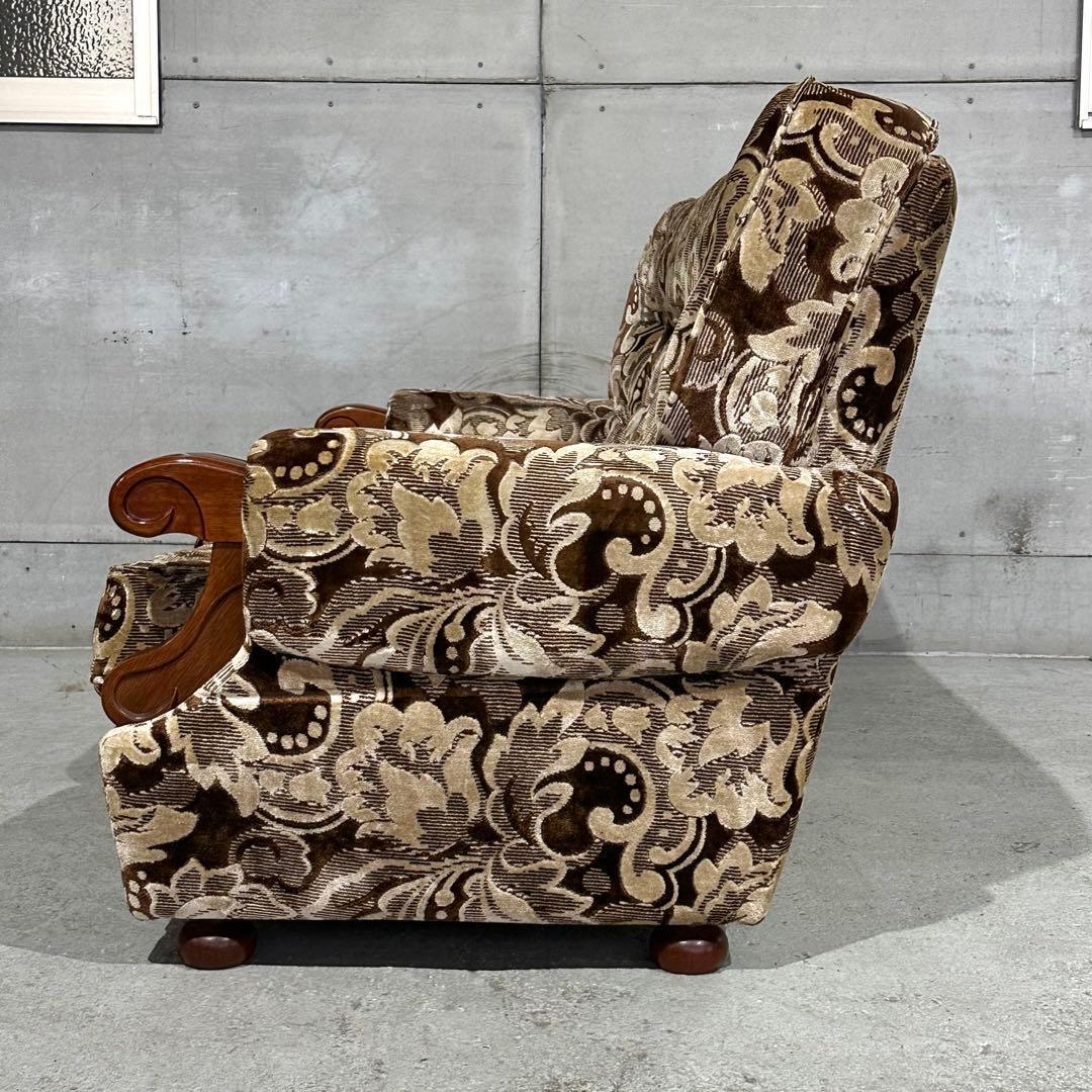 ✿70s✿ 昭和レトロ ヴィンテージ 3人掛けソファ 金華山 ×木製肘