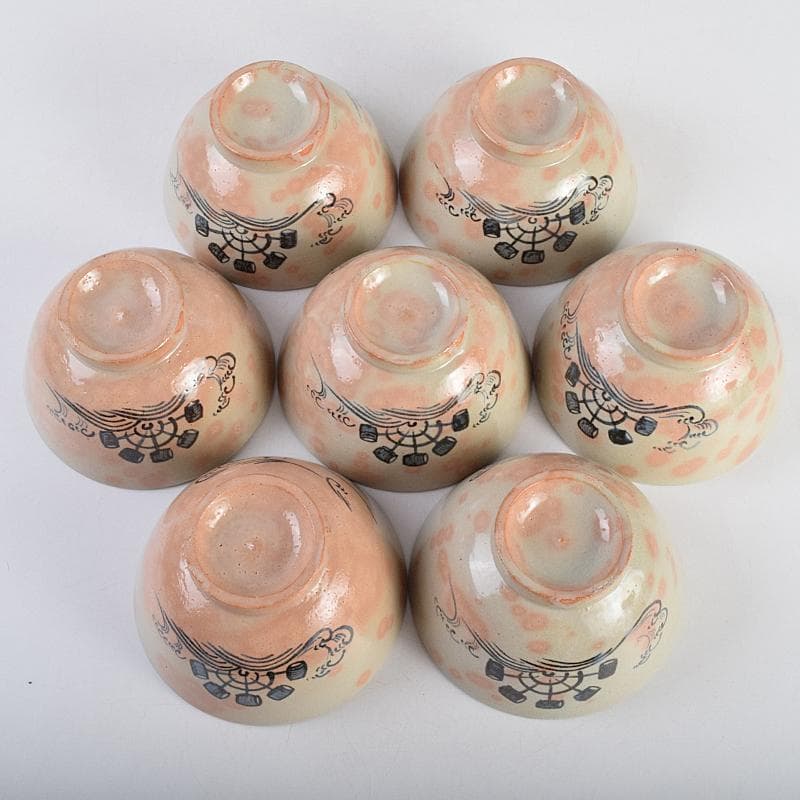 まーぶー　和食器萬古焼八幡窯　水車文数茶碗　十四客　共箱　M　R9415B