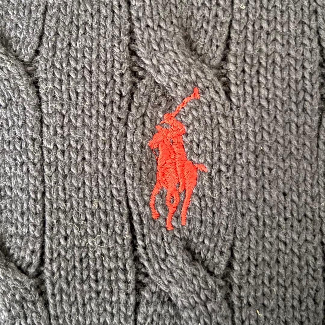 【希少✨】ポロラルフローレン　ケーブルニット　ハーフジップ　紺　大人気　刺繍　M