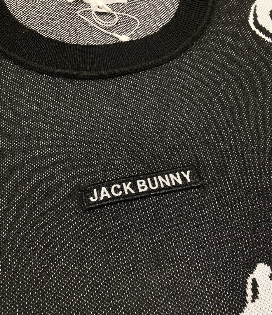 新品 パーリーゲイツ ジャックバニー ゴシックロゴWジャガードニット(6)LL黒