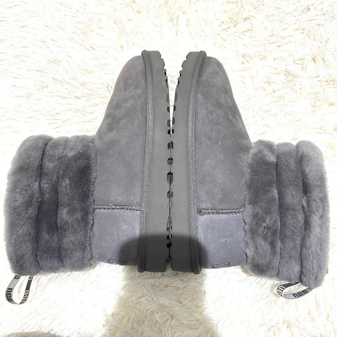 美品 UGG アグ フラッフ キルテッド ミニ グレー ムートンブーツ 箱付き