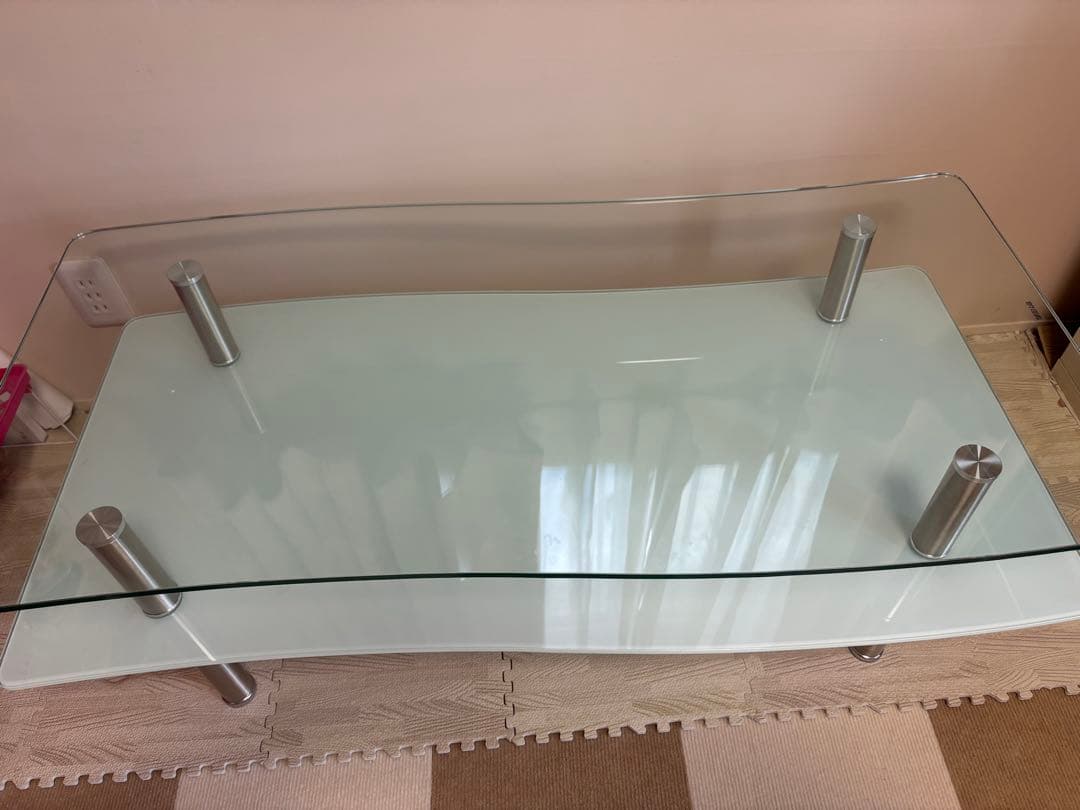 シマホ リビングテーブル ホワイト 強化ガラス