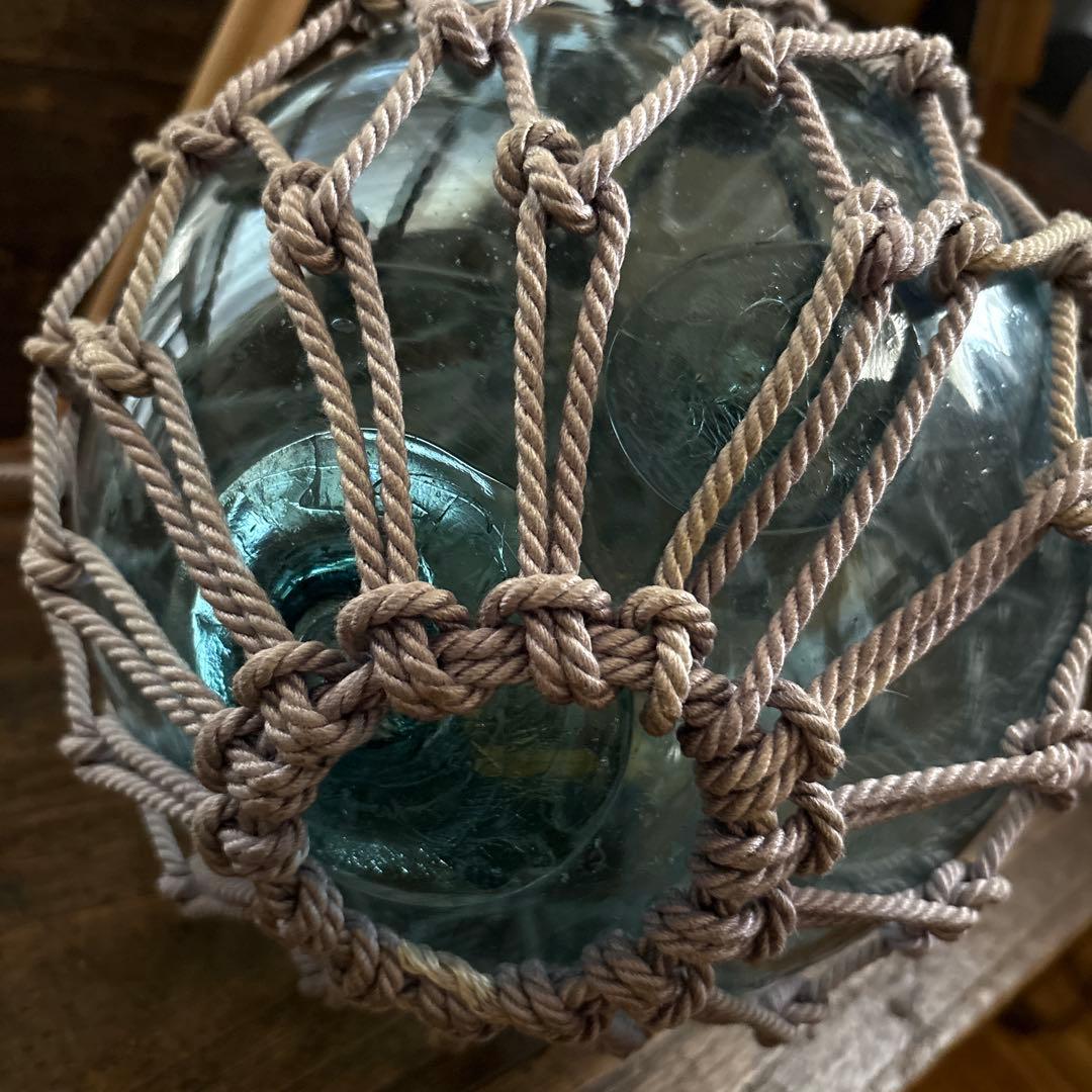 【特大25cm】ヴィンテージ 浮ガラス 浮き玉 吹きガラス 網付レトロ オブジェ