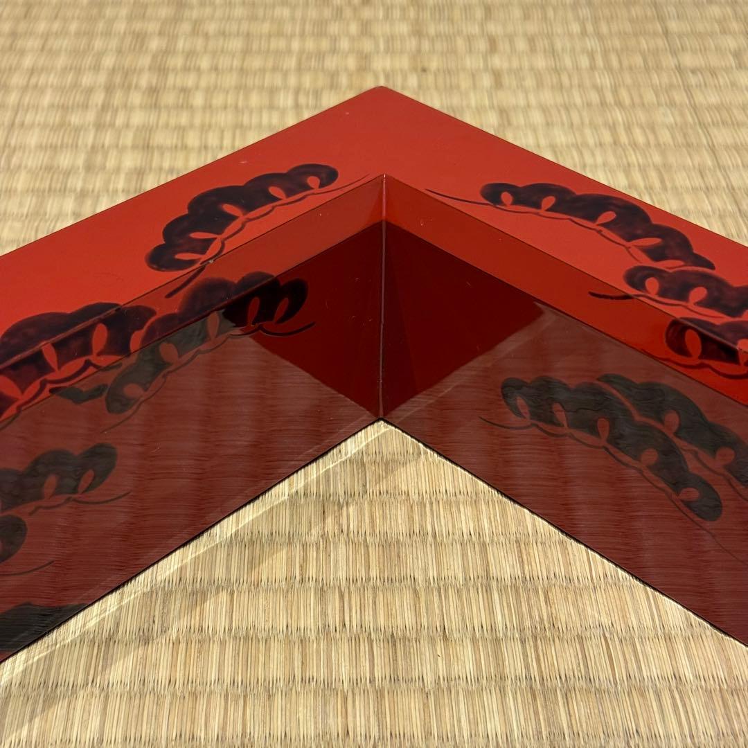 能登輪島塗 慶塚 朱塗老松蒔絵 炉縁 共箱 共布