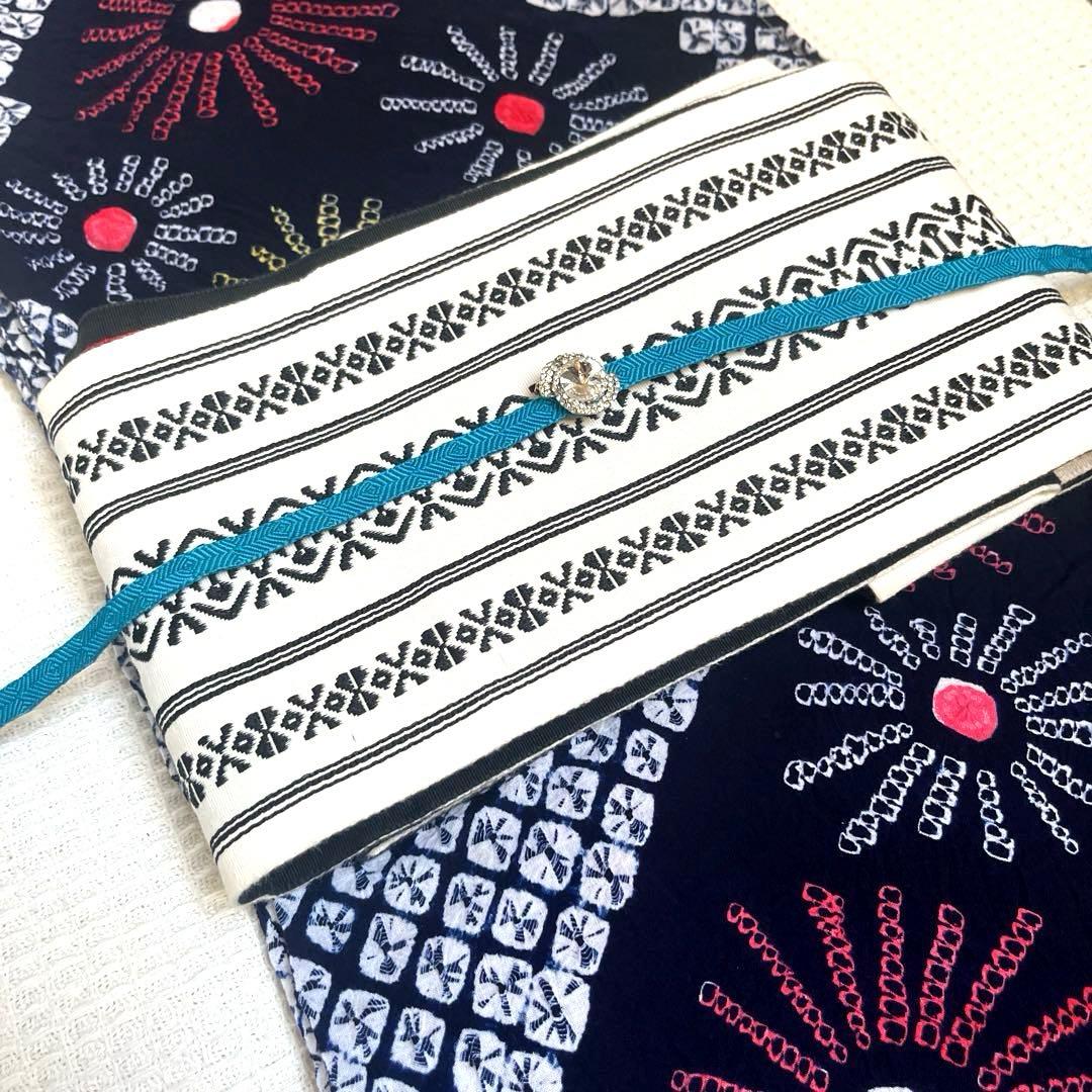 有松鳴海絞り 手蜘蛛しぼり浴衣 濃紺×白地 菊繋ぎ 一部しつけ付き 美品