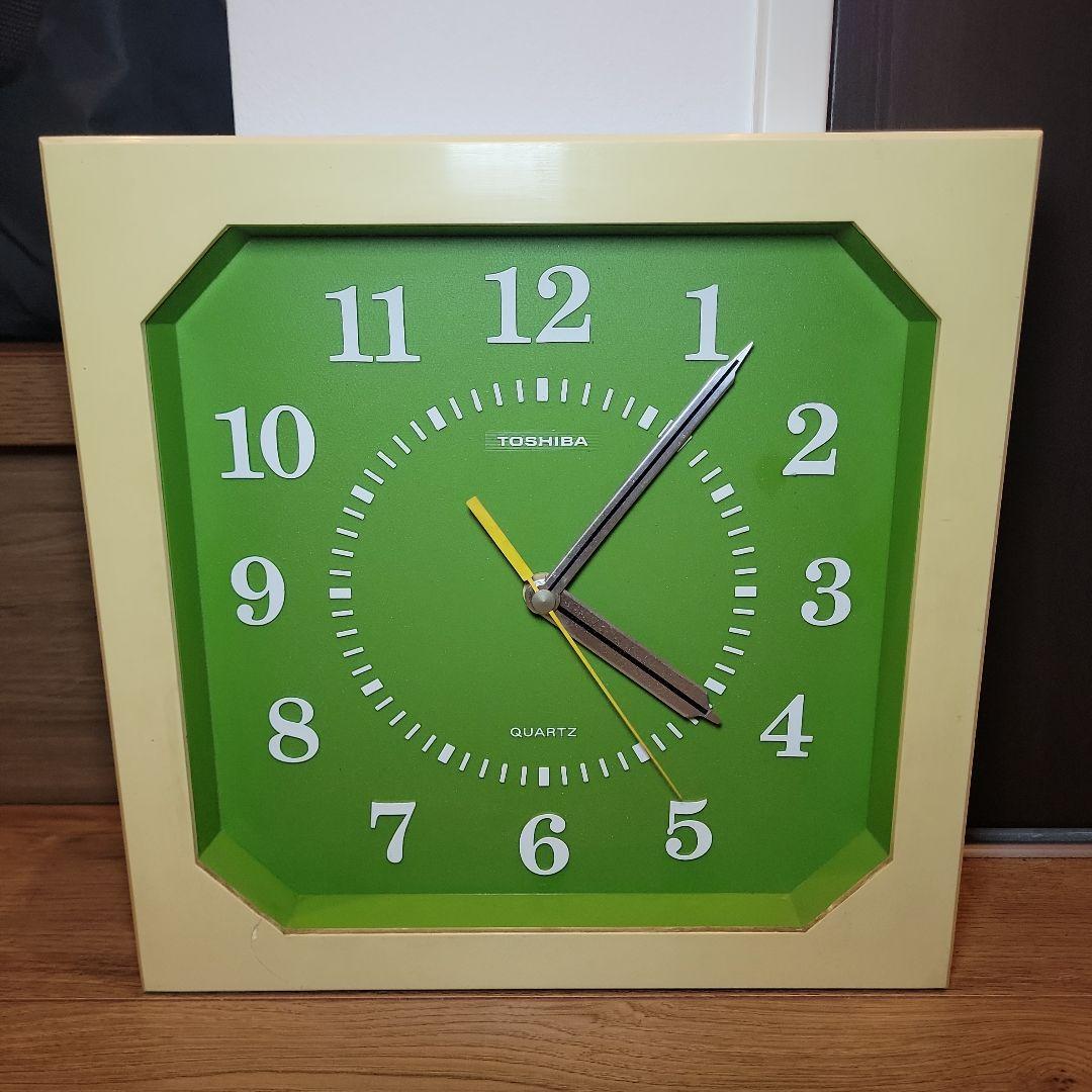 TOSHIBA 緑 八角形 クォーツ時計 昭和レト ヴィンテージ 東芝 掛け時計