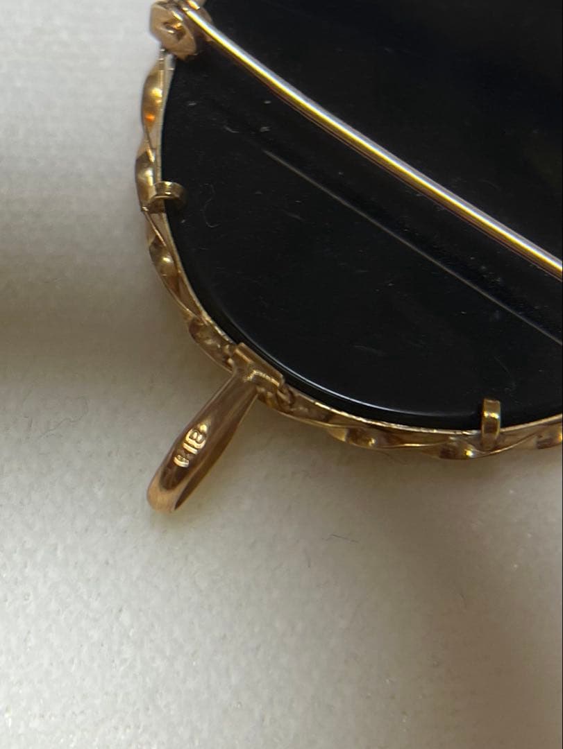 K18 カメオ　メノウ　ブルーカメオ　ブローチ　ネックレストップ