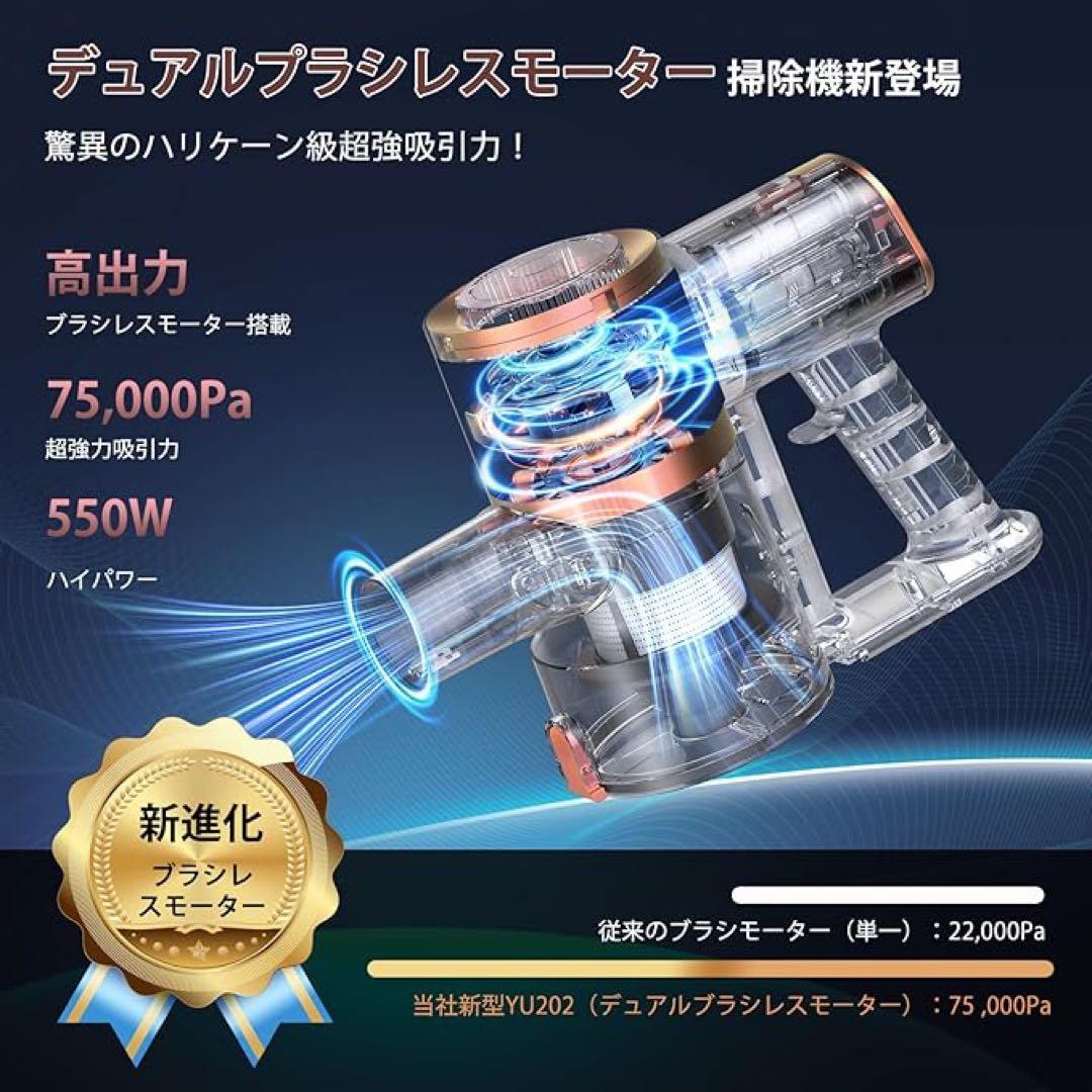 掃除機 コードレス　75Kpa 強力吸引　超軽量　自立式　LED 充電スタンド