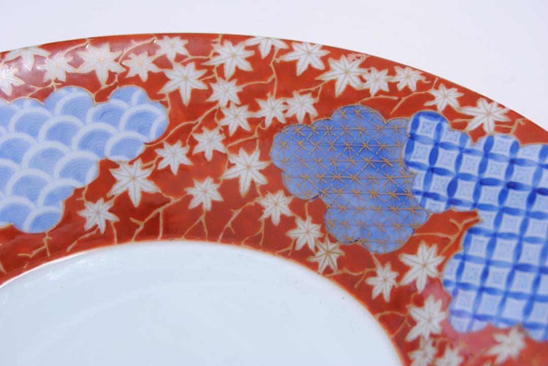 オールド深川　深鉢 紅葉 青海波 七宝文 深川製磁