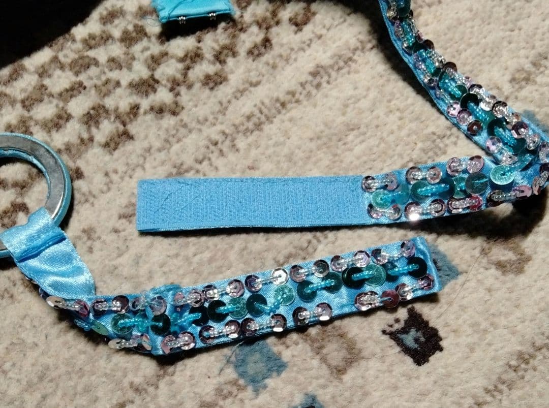 ベリーダンス衣装ブルー オリエンタル アームカバー付M-L水色マーメイドフレアー