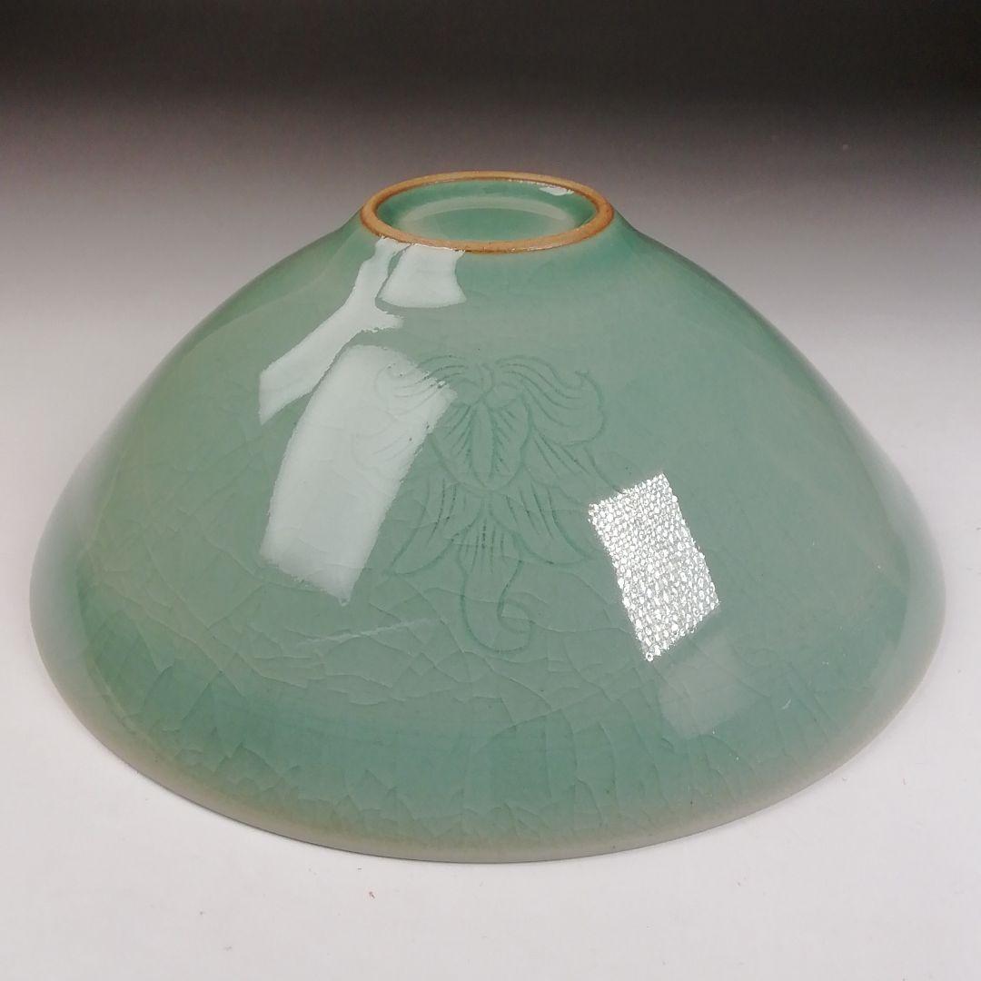 Ｔ９７７　茶碗　『高麗青磁茶碗』『青珍　梁命煥 作』　共箱　抹茶碗　茶道具