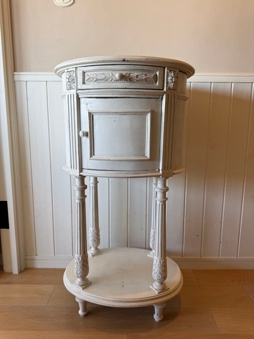 フランスアンティークリペイントクラシックスタイル ホワイトサイドオーバルテーブル