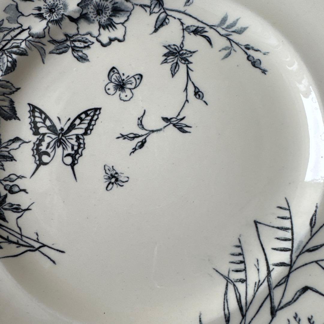フランス アンティーク ディナープレート 花と蝶