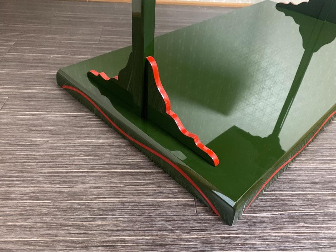 輪島塗 目白宗芳造 宗旦好 青漆紅爪 及台子 共箱 茶道具 水指棚 835