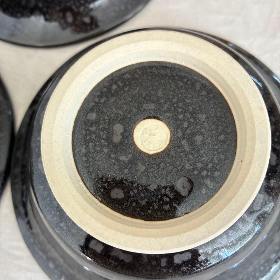 作家物 永見鴻人作 油滴天目 組鉢 中鉢 5客セット 骨董品 桐箱入り