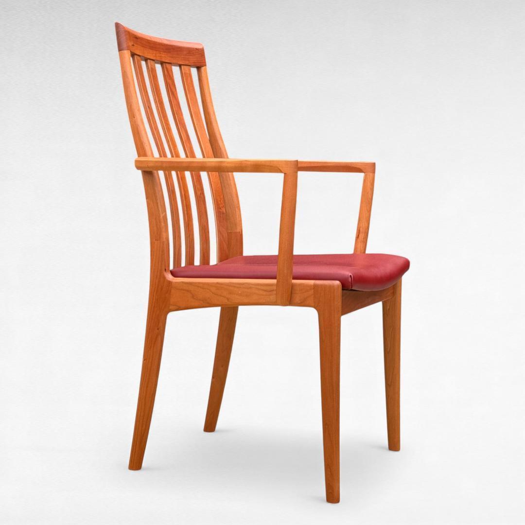 ①美品 ナガノインテリア 高級本革チェア DC322 ブラックチェリー