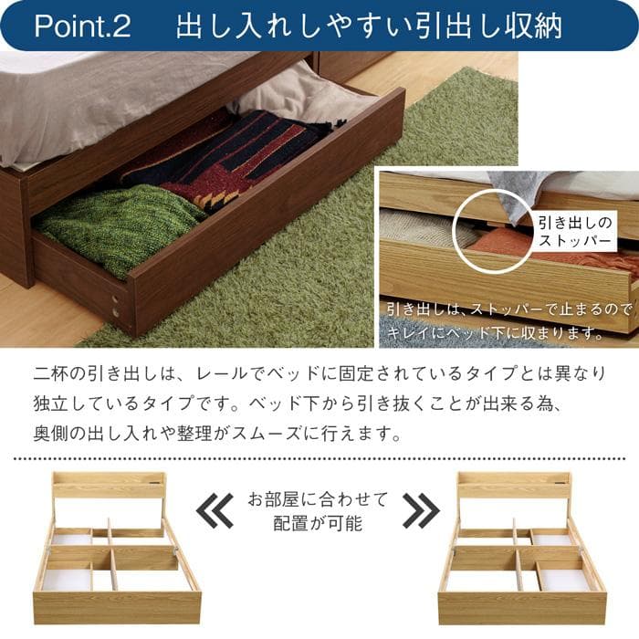 【R】ダブル　マットレスなし【収納あり】 送料込み！【ウォールナット】