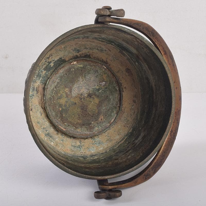 中国　宣徳年製款　古銅宣徳銅　馬刻　持ち手付　透かし蓋香炉　M　R8855