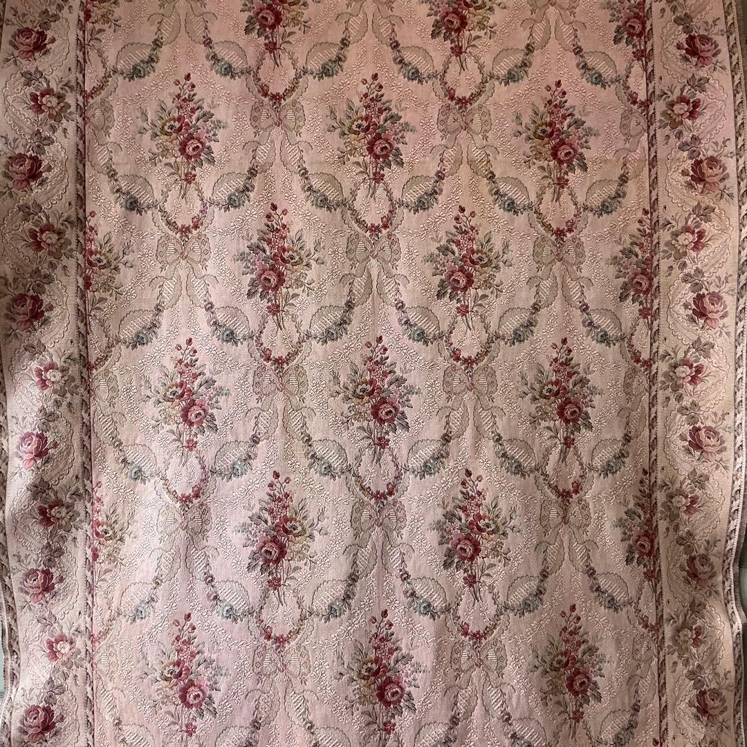 【大判】フランスアンティーク　ジャガード織り　ジャカード　生地　サーモンピンク