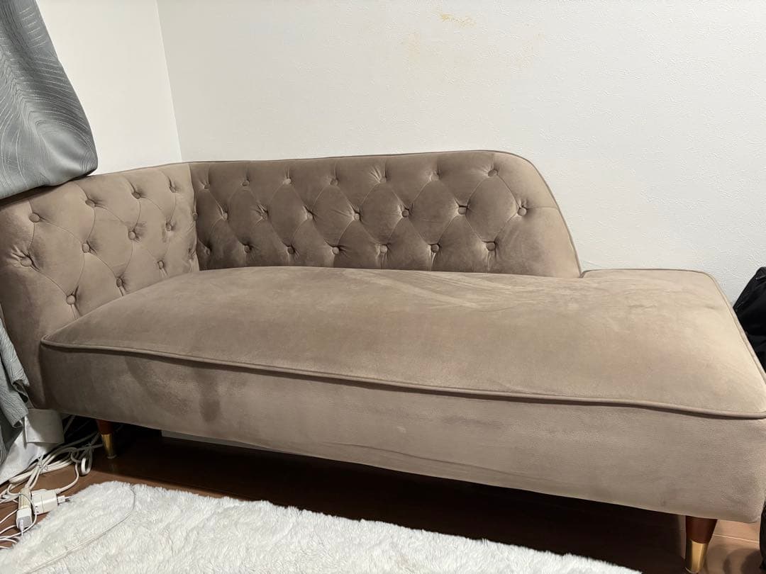 ベージュ ベルベット カウチソファ