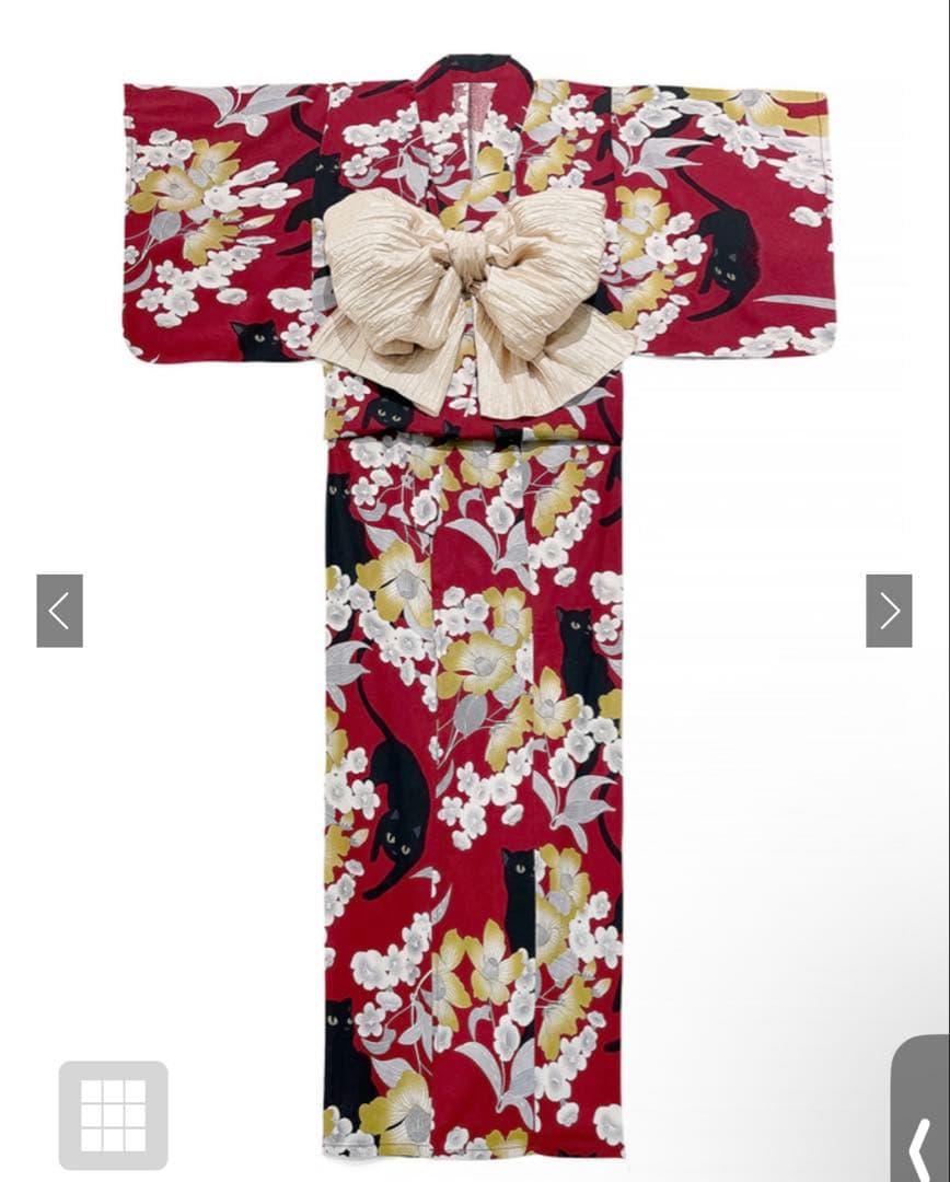 GRL ネコ浴衣セット 浴衣パール飾り帯紐 着付け小物4点セット