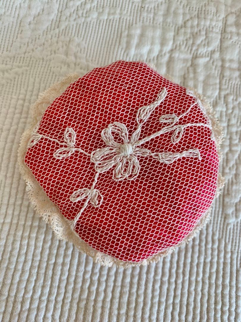 フランスアンティークカットワークレースフラワーガールバスケット＋ミニクッション