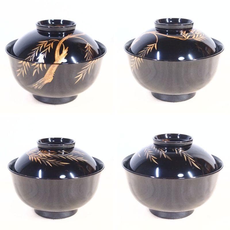 【極美品】輪島塗 名月絵変わり蒔絵 吸物椀5客 信斎/松斎 汁椀/お椀 漆器食器