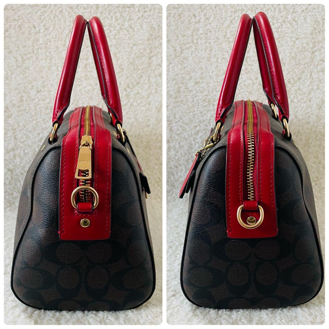 【美品】coach ミニボストン 2way ショルダーバッグ シグネチャー 赤