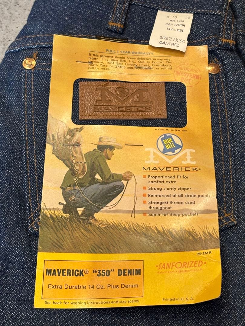 デッドストック 1970~80‘s MAVERICK350DENIM 44MWZ