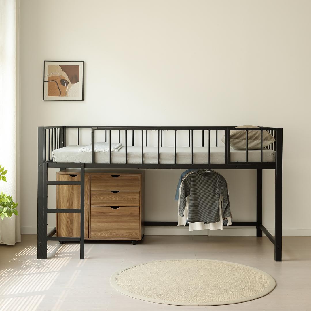 赤字価格！ 高110ロフトベッド子供ベッド シングル下収納 省スペースBLACK