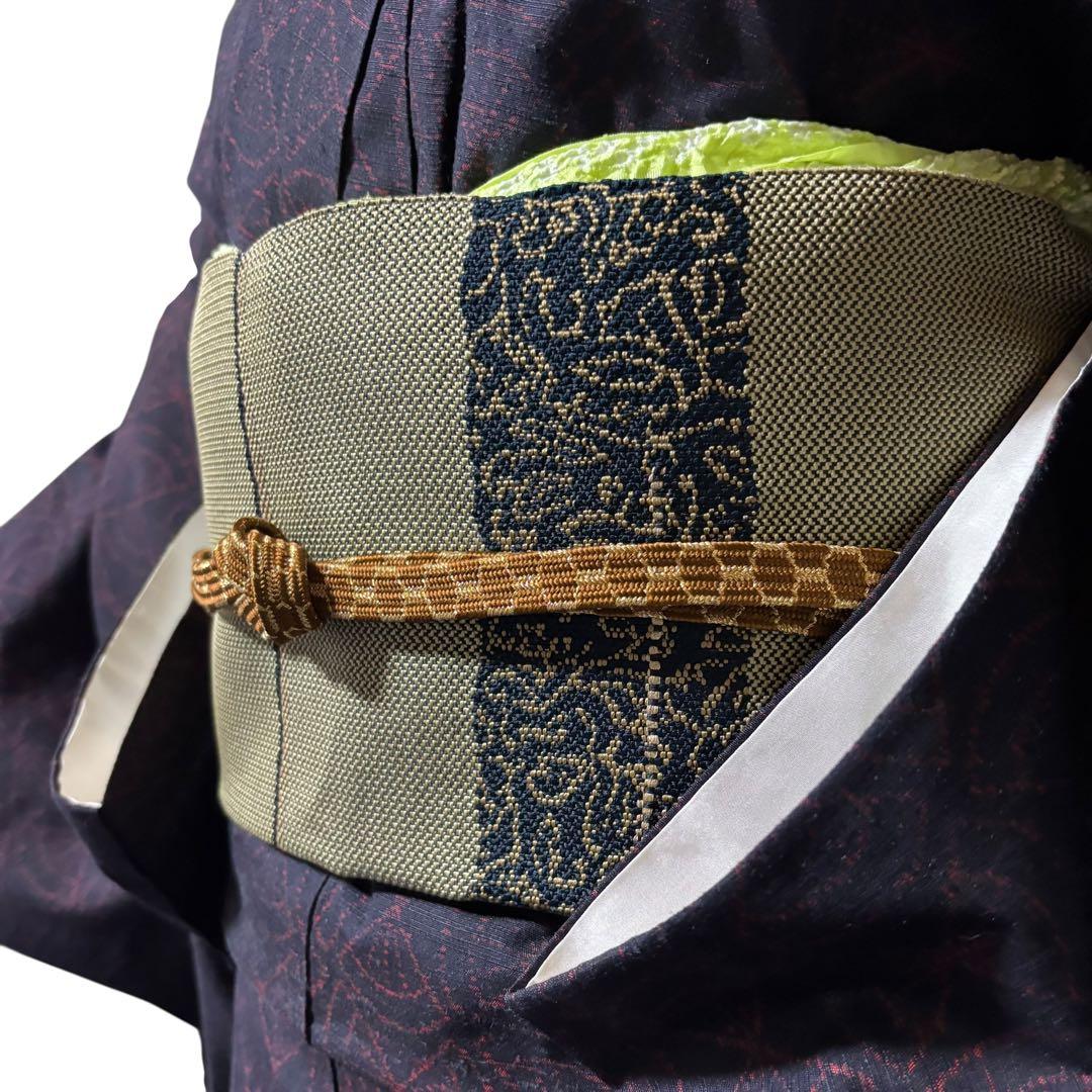 正絹 紬　信州紬風・ぜんまい紬風　幾何学文様 創作紬　フルセット　専門店