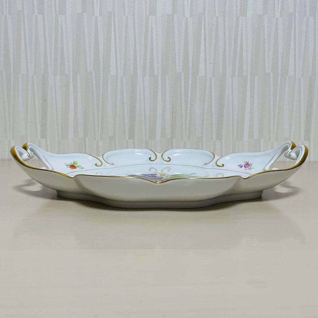 大型 Meissen マイセン フルーツ オーバルプレート 持ち手付き 飾り皿