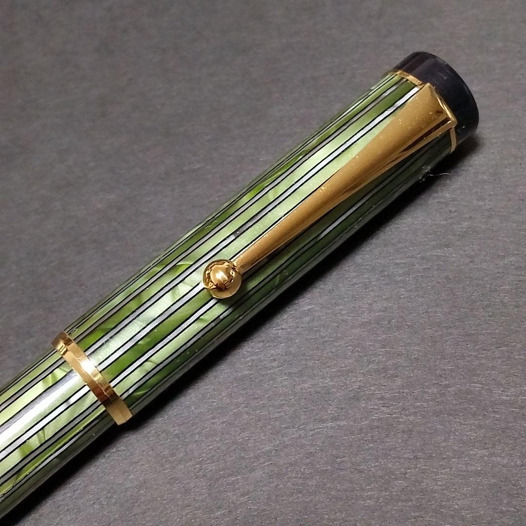 【加藤製作所】セルロイド ボールペン 縦縞グリーン