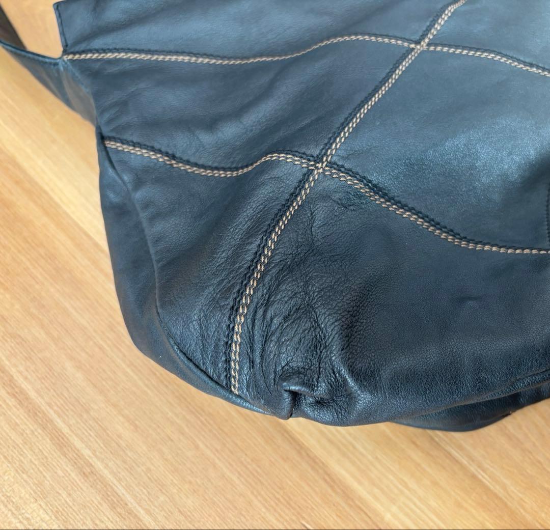 LOEWE クロスデザイン ステッチ ショルダーバッグ ハンドバッグ トート 黒