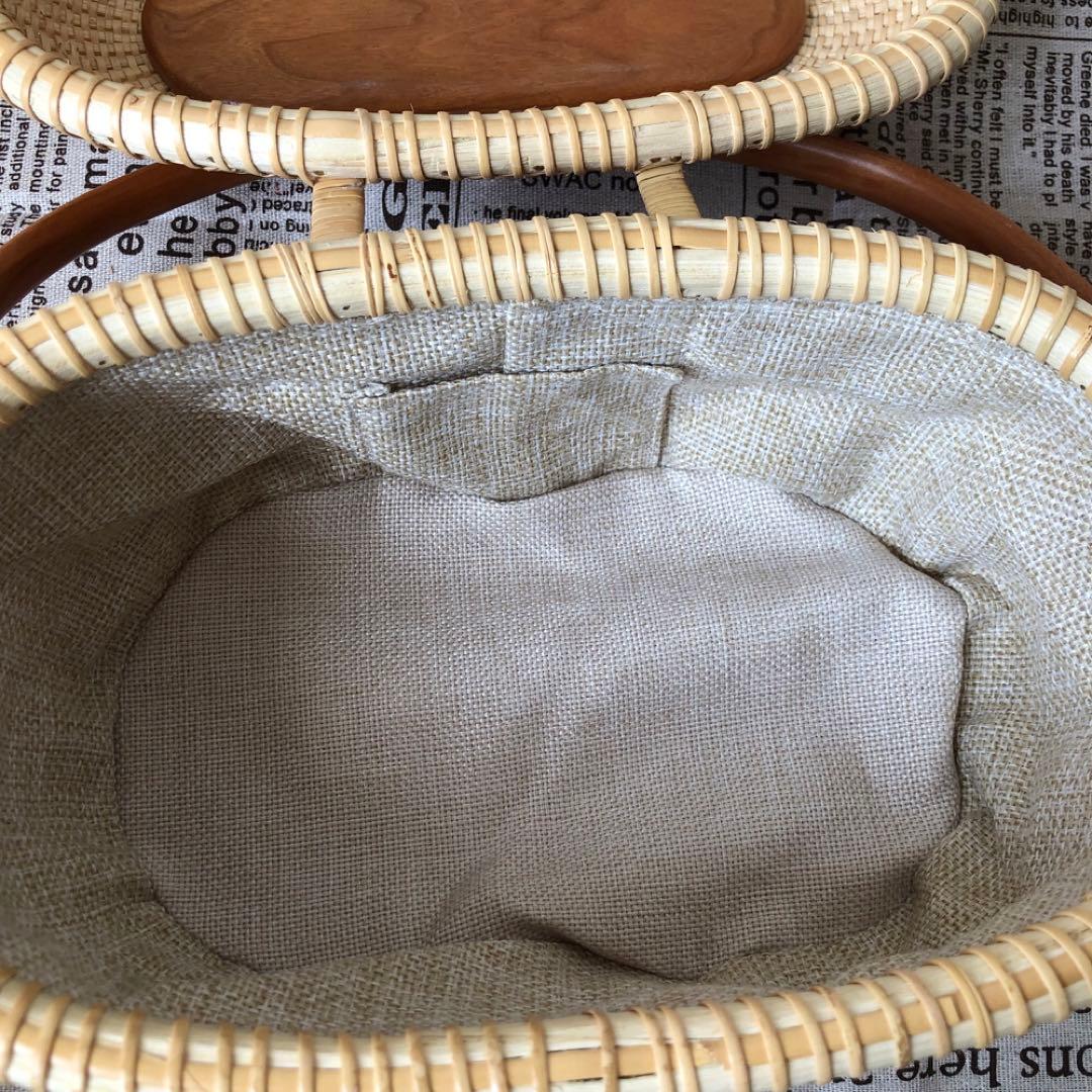 高級藤編バスケット 手提げ 和服コーデ ハンドメイド ピクニックバスケット