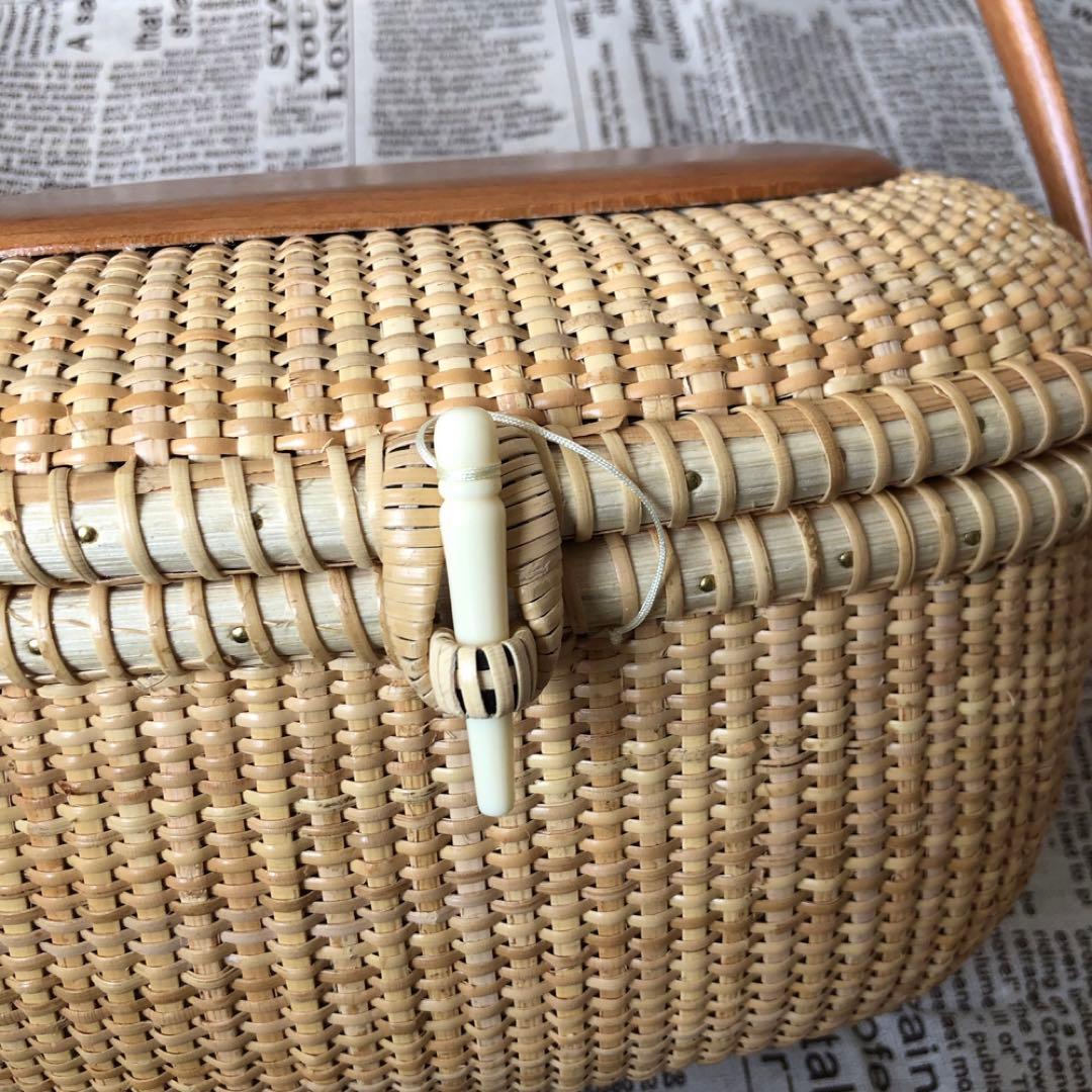 高級藤編バスケット 手提げ 和服コーデ ハンドメイド ピクニックバスケット