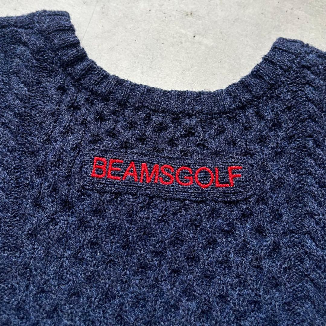 BEAMS GOLF ビームスゴルフ ウール混 クルーネックニットセーター ロゴ